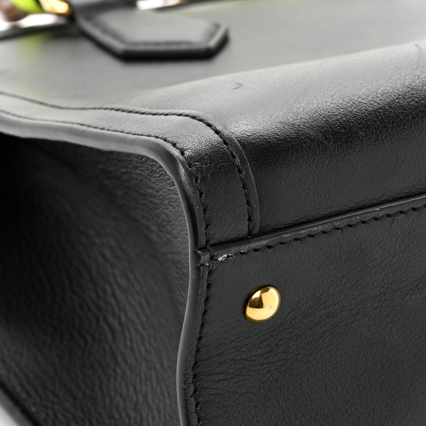 Calfskin Small Diana Tote Bag Black Yellow Fluo