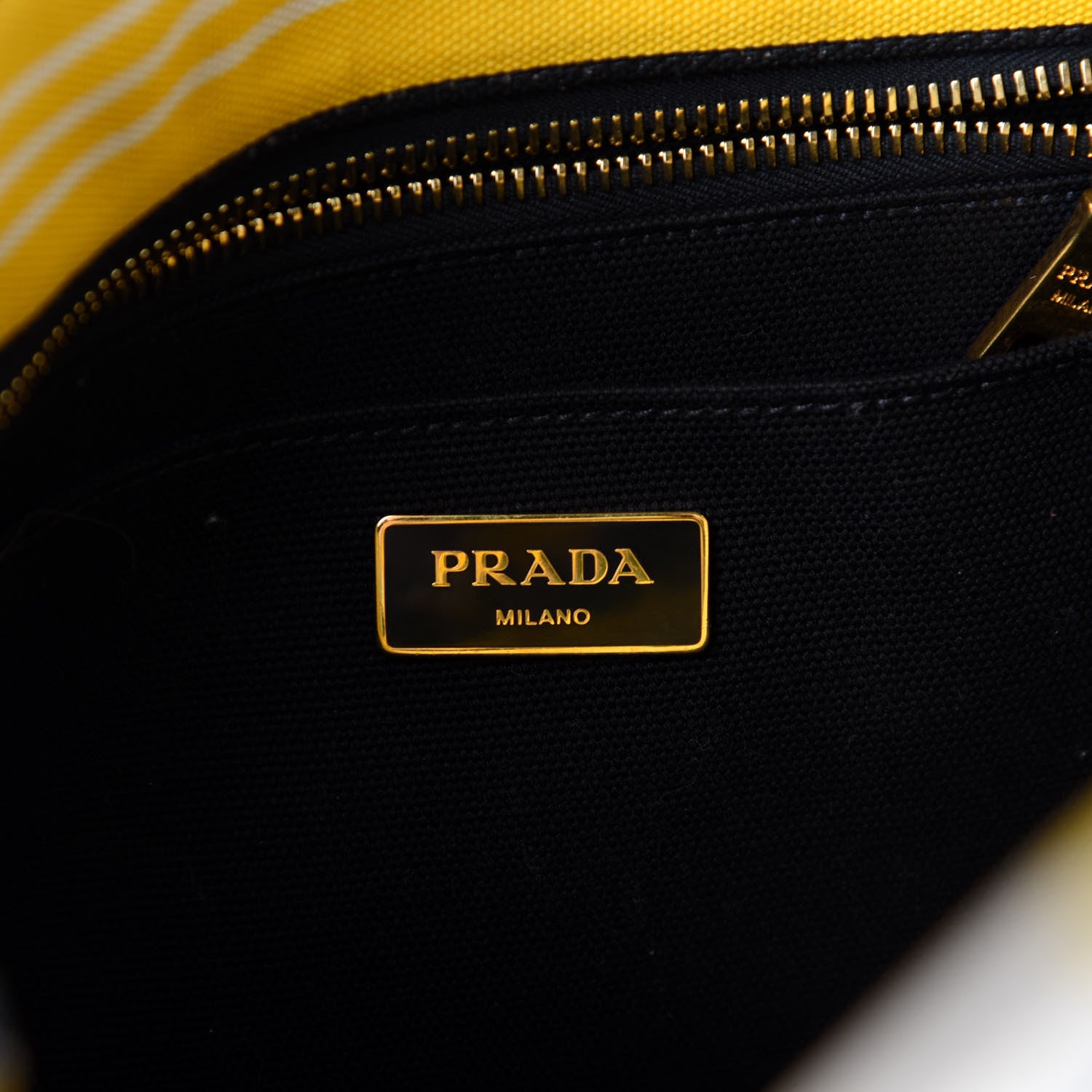 Prada Canvas Canapa Righe Striped Logo Tote Yellow Black 9 of 12