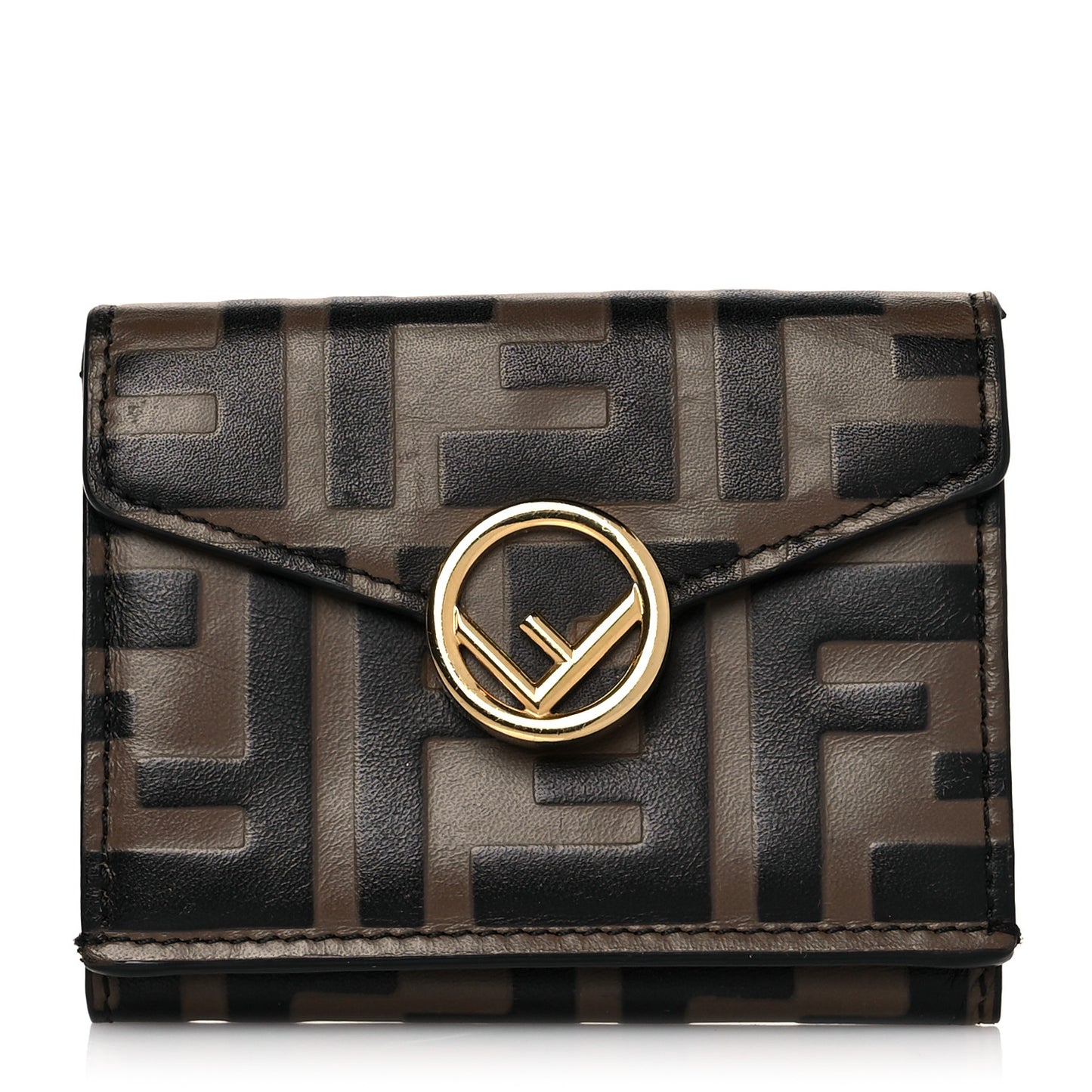 Vitello Soft F is Fendi Bi-Color FF 1974 Embossed Micro Tri-Fold Envelope Wallet Maya Black