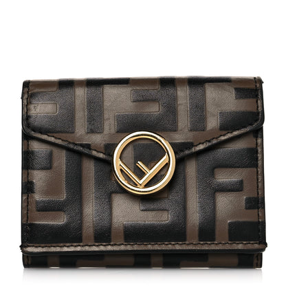 Fendi Vitello Soft F is Fendi Bi-Color FF 1974 Embossed Micro Tri-Fold Envelope Wallet Maya Black 1 of 7