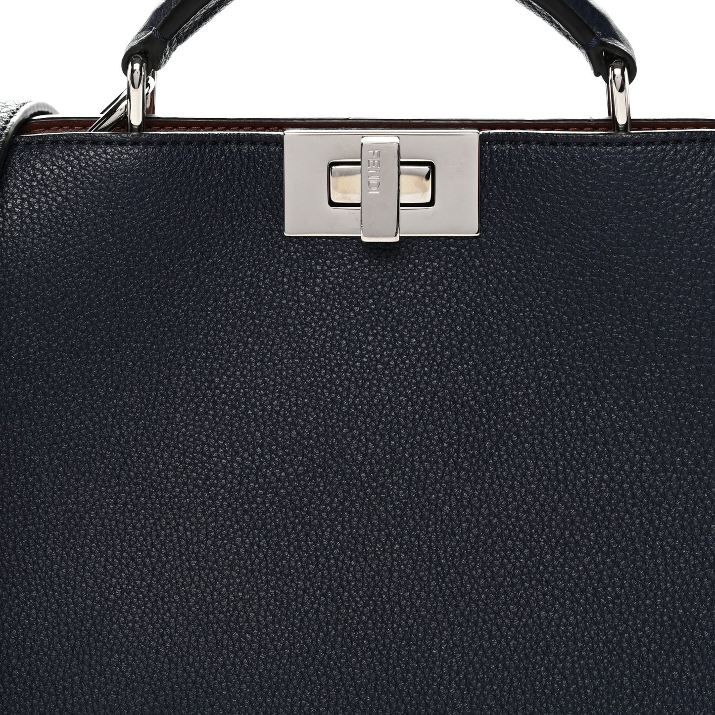 Cuoio Romano Vitello Cover Glazed Fabric Bi-Color FF 1974 Mini Peekaboo I SEE U Satchel Blue Dark Brown Tobacco Moro