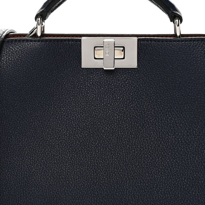 Fendi Cuoio Romano Vitello Cover Glazed Fabric Bi-Color FF 1974 Mini Peekaboo I SEE U Satchel Blue Dark Brown Tobacco Moro 8 of 10