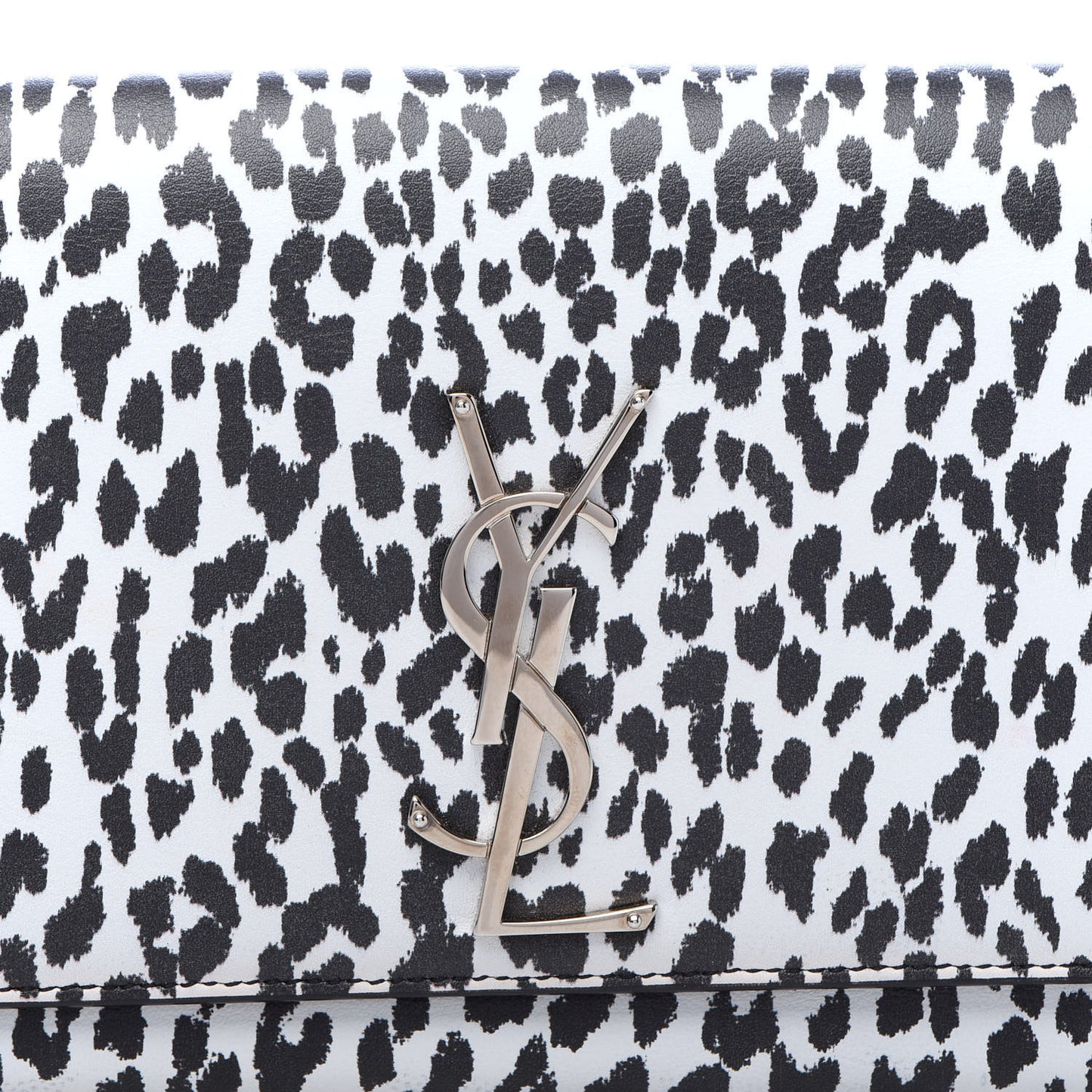 Calfskin Monogram Printed Leopard Cassandre Clutch Black White