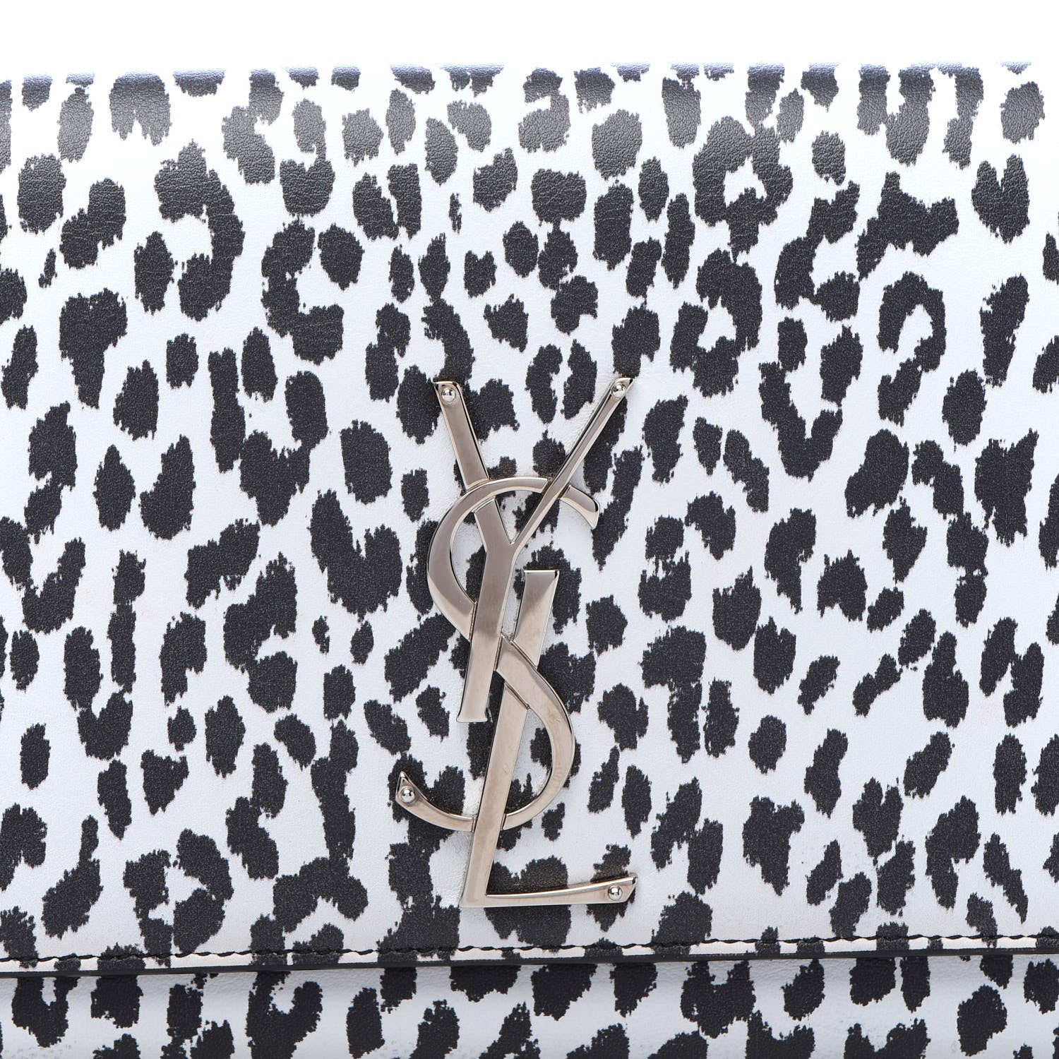 Saint Laurent Calfskin Monogram Printed Leopard Cassandre Clutch Black White 9 of 9