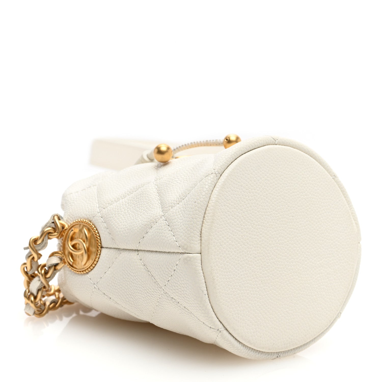 Chanel Caviar Quilted Twist Your Buttons Mini Bucket Bag White 4 of 9