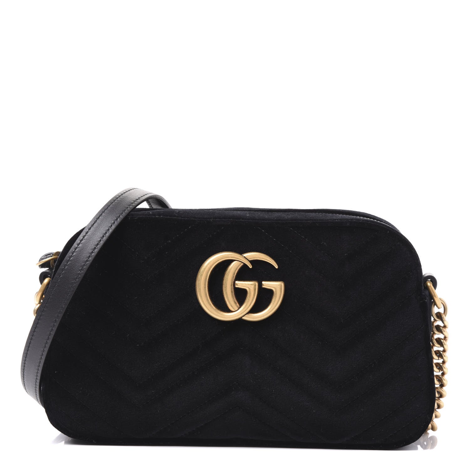 Gucci Velvet Matelasse Small GG Marmont Chain Shoulder Bag Black 1 of 9