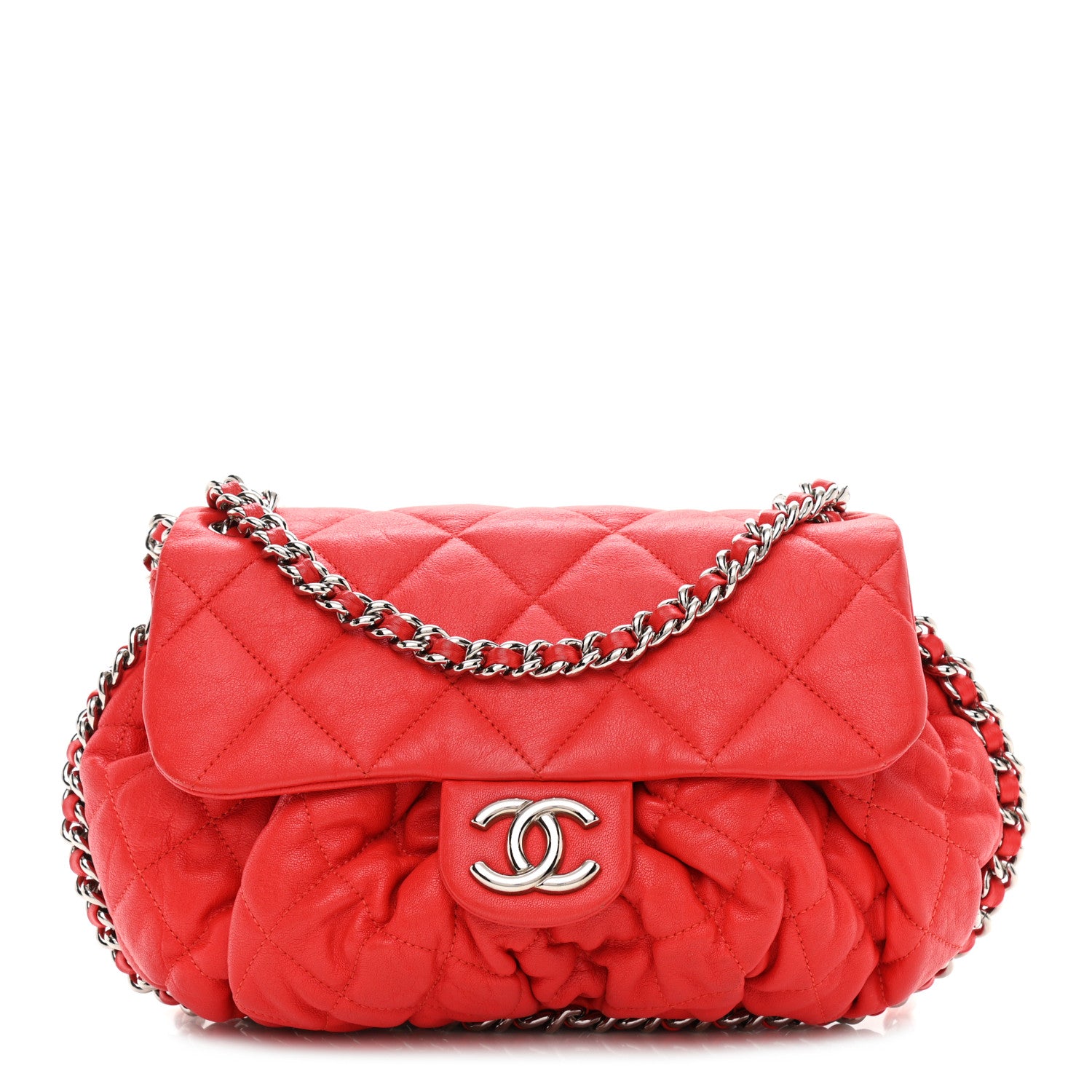 Chanel Washed Lambskin Quilted Medium Chain Around Messenger Red 1 of 9