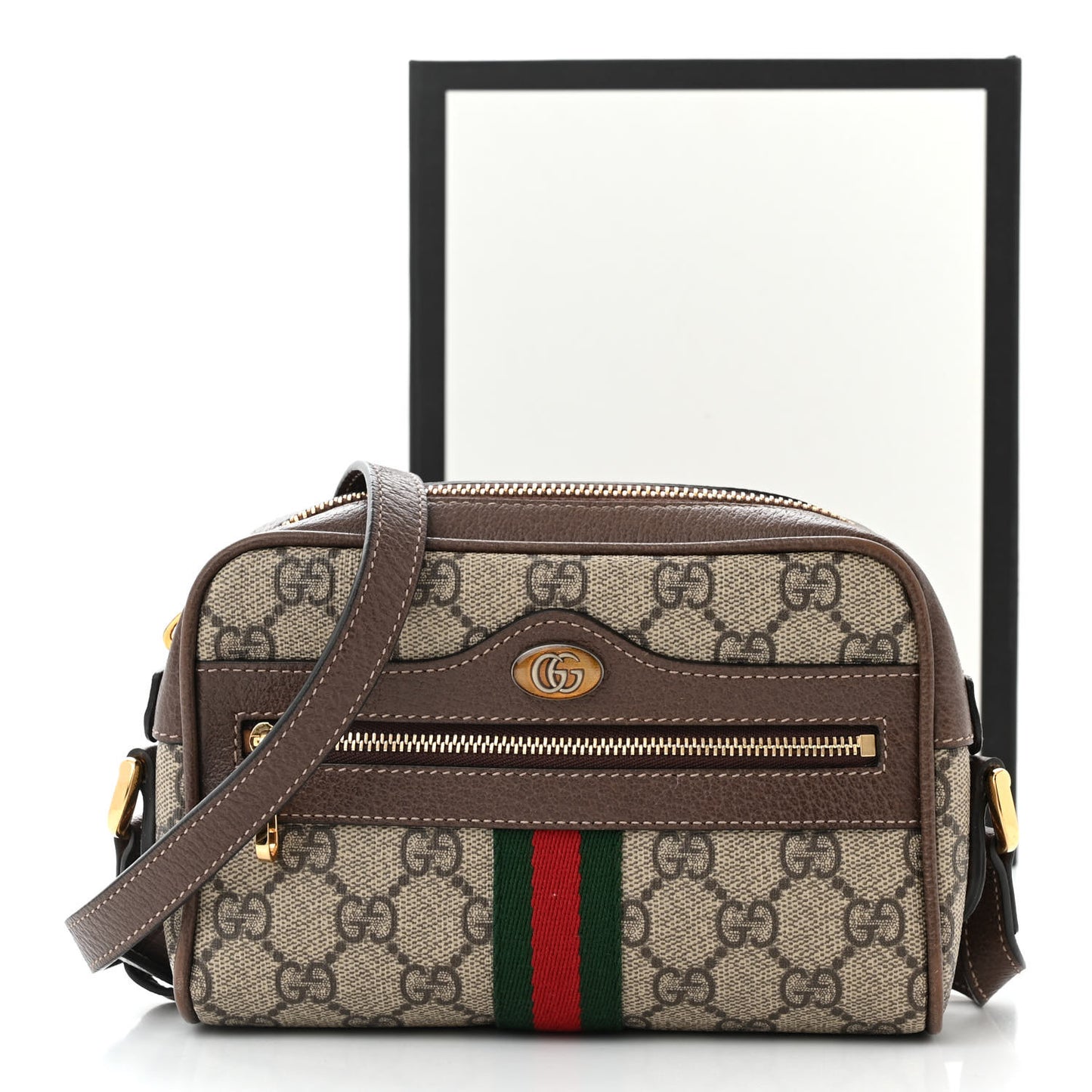 GG Supreme Monogram Web Mini Ophidia Shoulder Bag Brown