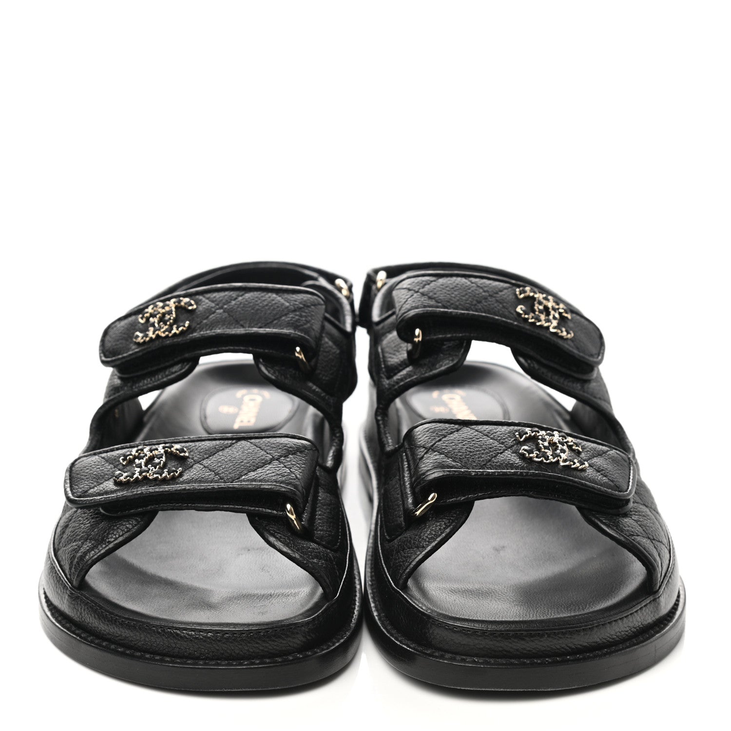 Chanel Grained Calfskin Velcro Dad Sandals 36.5 Black 2 of 10