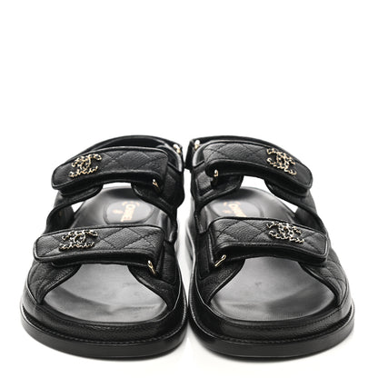 Chanel Grained Calfskin Velcro Dad Sandals 36.5 Black 2 of 10