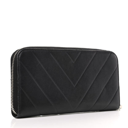 Chanel Lambskin Chevron Quilted CC Zip Around Wallet Black 3 of 8