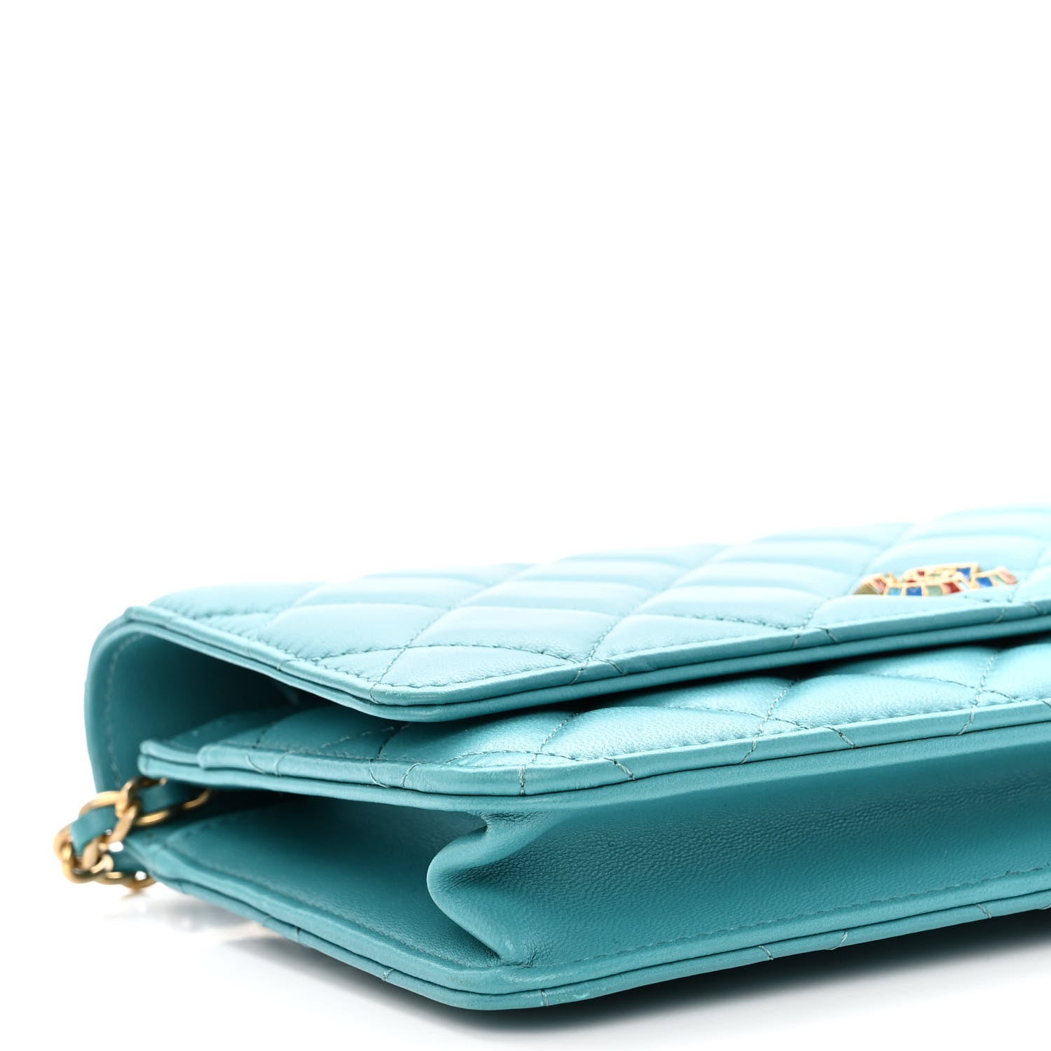 Chanel Lambskin Gripoix Quilted Wallet On Chain WOC Turquoise 10 of 13
