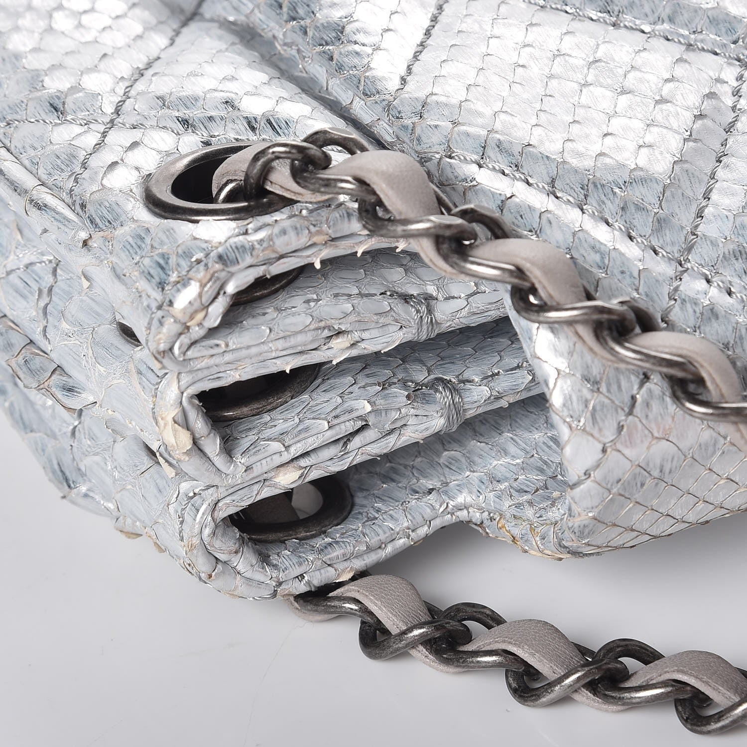 Chanel Metallic Python 3 Accordion Flap Silver 11 of 11