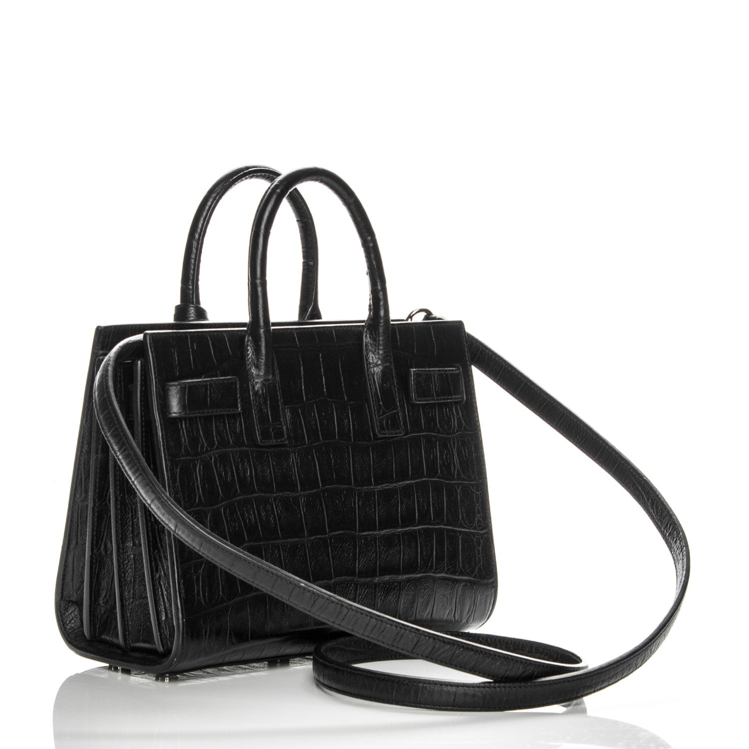 Saint Laurent Calfskin Crocodile Embossed Nano Sac De Jour Black 3 of 7
