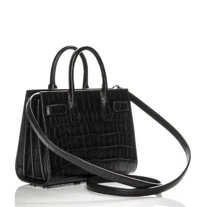 Saint Laurent Calfskin Crocodile Embossed Nano Sac De Jour Black 3 of 7