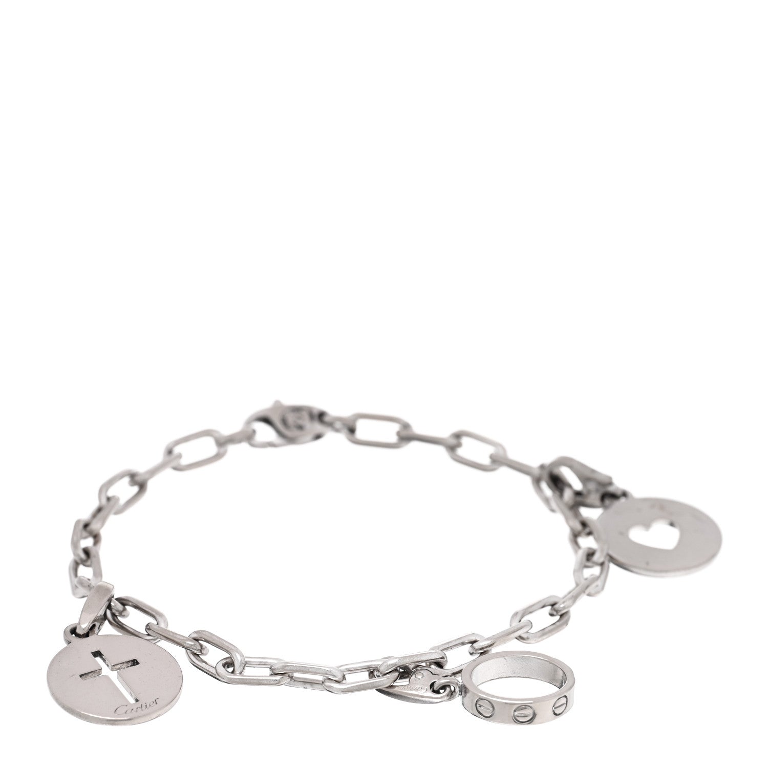 Cartier 18K White Gold Heart Cross Love Charm Bracelet 1 of 4