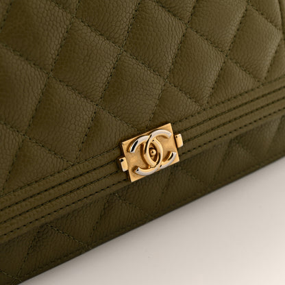 Chanel Caviar Quilted Boy Wallet On Chain WOC Khaki 13 of 14