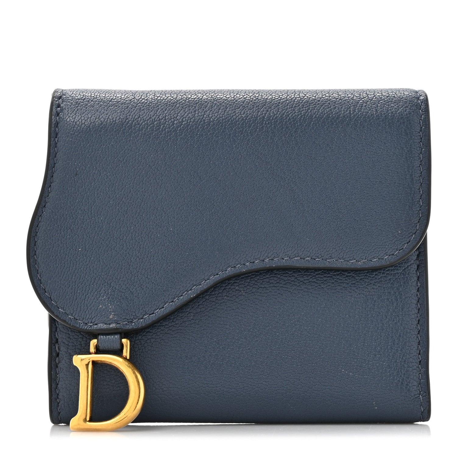 Christian Dior Goatskin Saddle Lotus Wallet Denim Blue 1 of 8