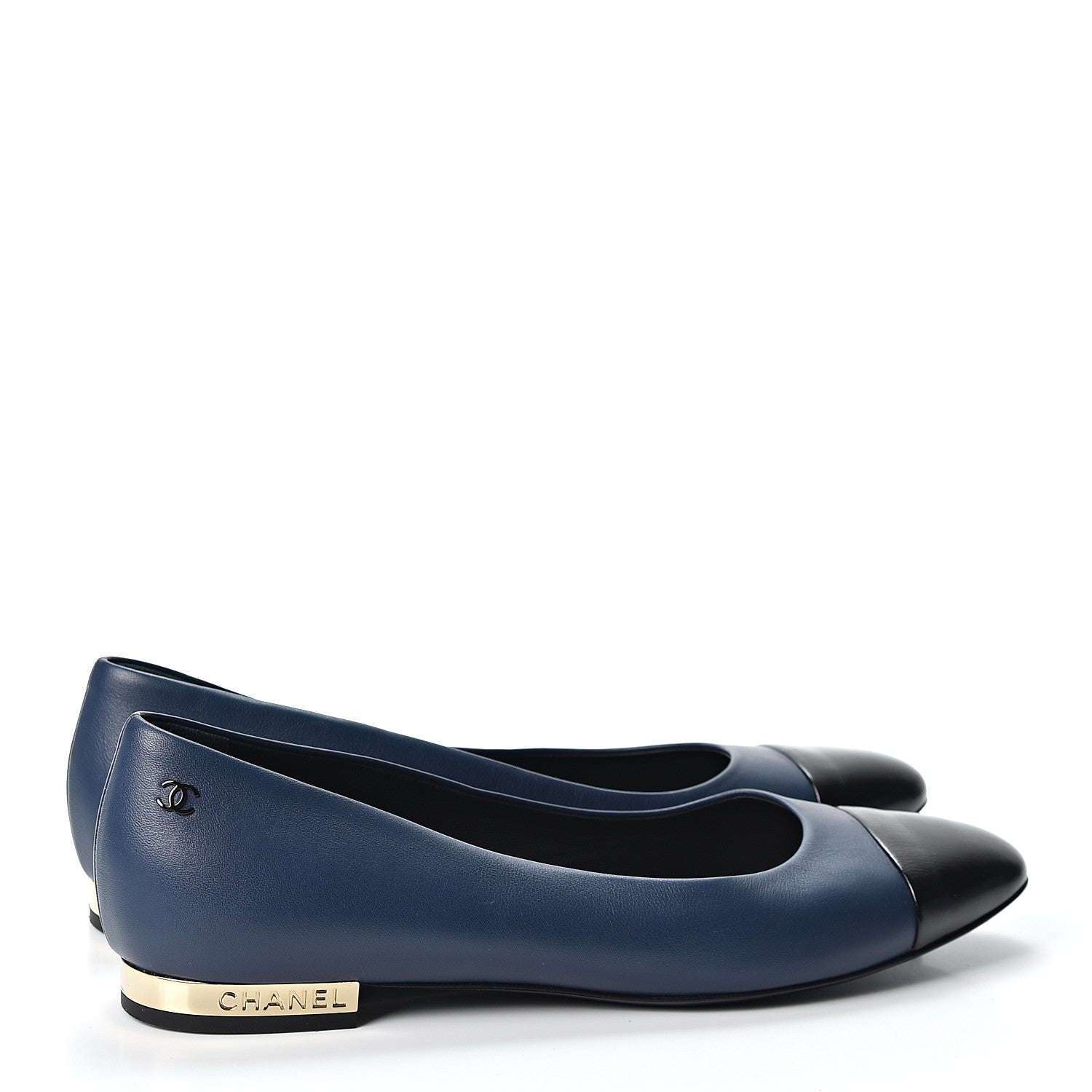 Chanel Lambskin CC Cap Toe Ballerina Flats 38 Navy Black 4 of 9