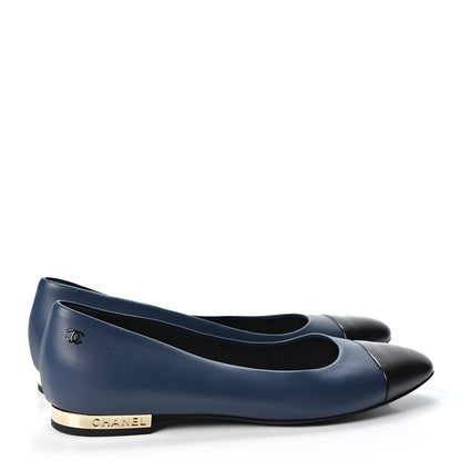 Chanel Lambskin CC Cap Toe Ballerina Flats 38 Navy Black 4 of 9
