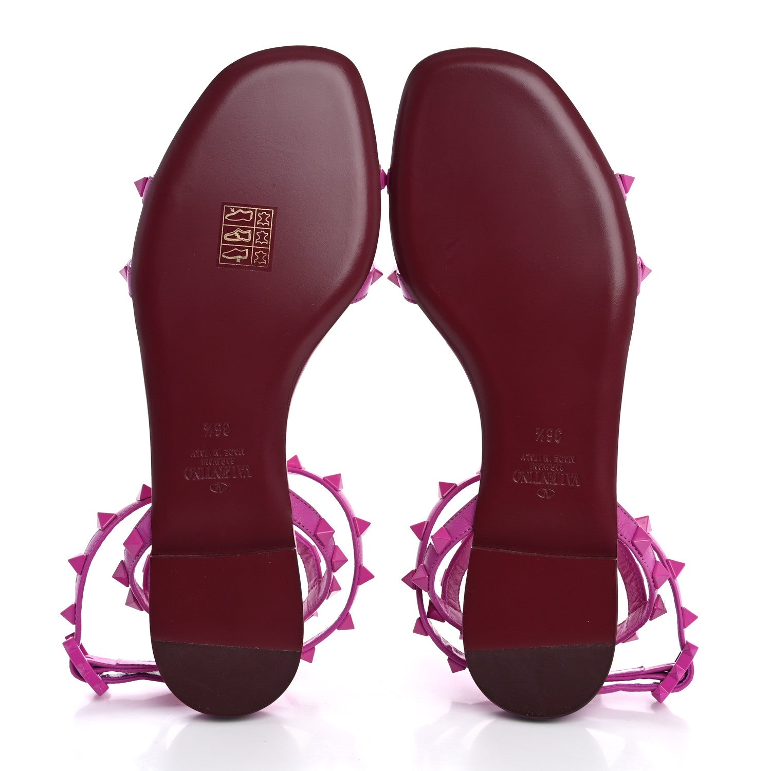 Valentino Garavani Calfskin Lacquered Monochrome Rockstud Cross Ankle Wrap Flat Sandals 36.5 Violet 7 of 9