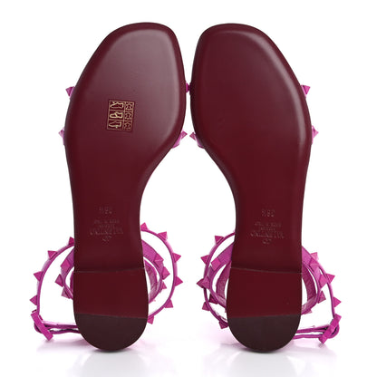 Valentino Garavani Calfskin Lacquered Monochrome Rockstud Cross Ankle Wrap Flat Sandals 36.5 Violet 7 of 9
