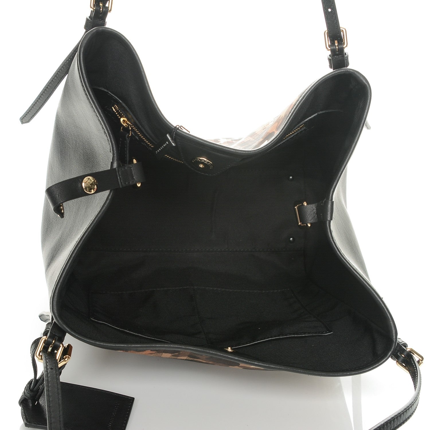 Burberry Nylon Calfskin Camouflage Check Small Canterbury Tote Black 5 of 6