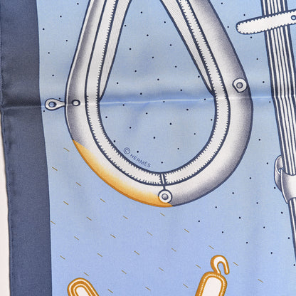 Hermes Silk Harnais De Timon Scarf 90 Bleu Ciel Blanc Beige 4 of 6