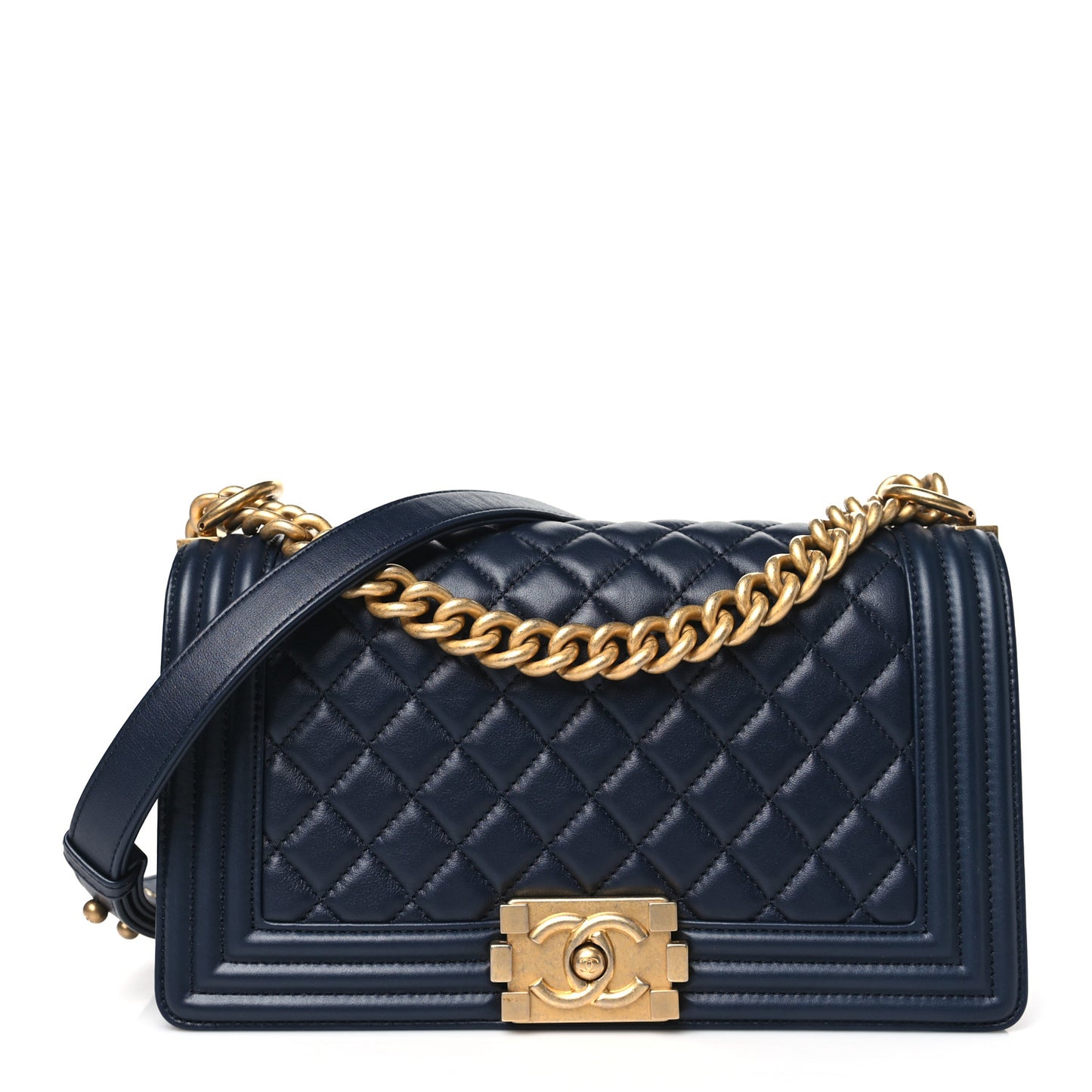 Lambskin Quilted Medium Boy Flap Blue