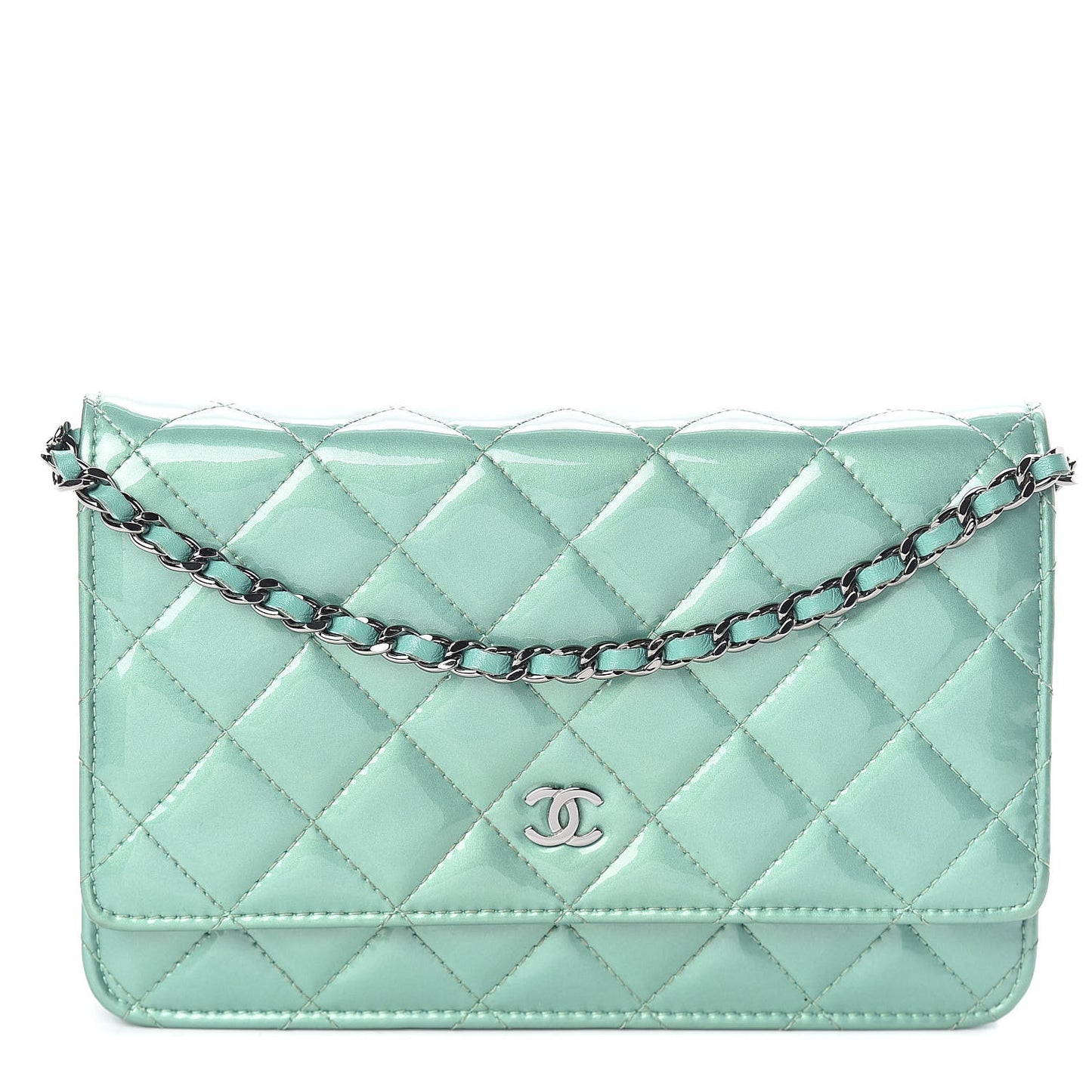 Patent Quilted Wallet On Chain WOC Green