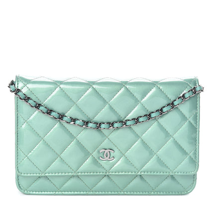 Chanel Patent Quilted Wallet On Chain WOC Green 1 of 10