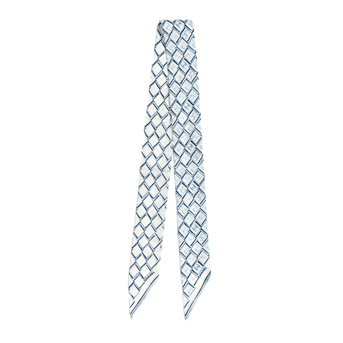 Silk CC Slim Bandeau Scarf White Blue