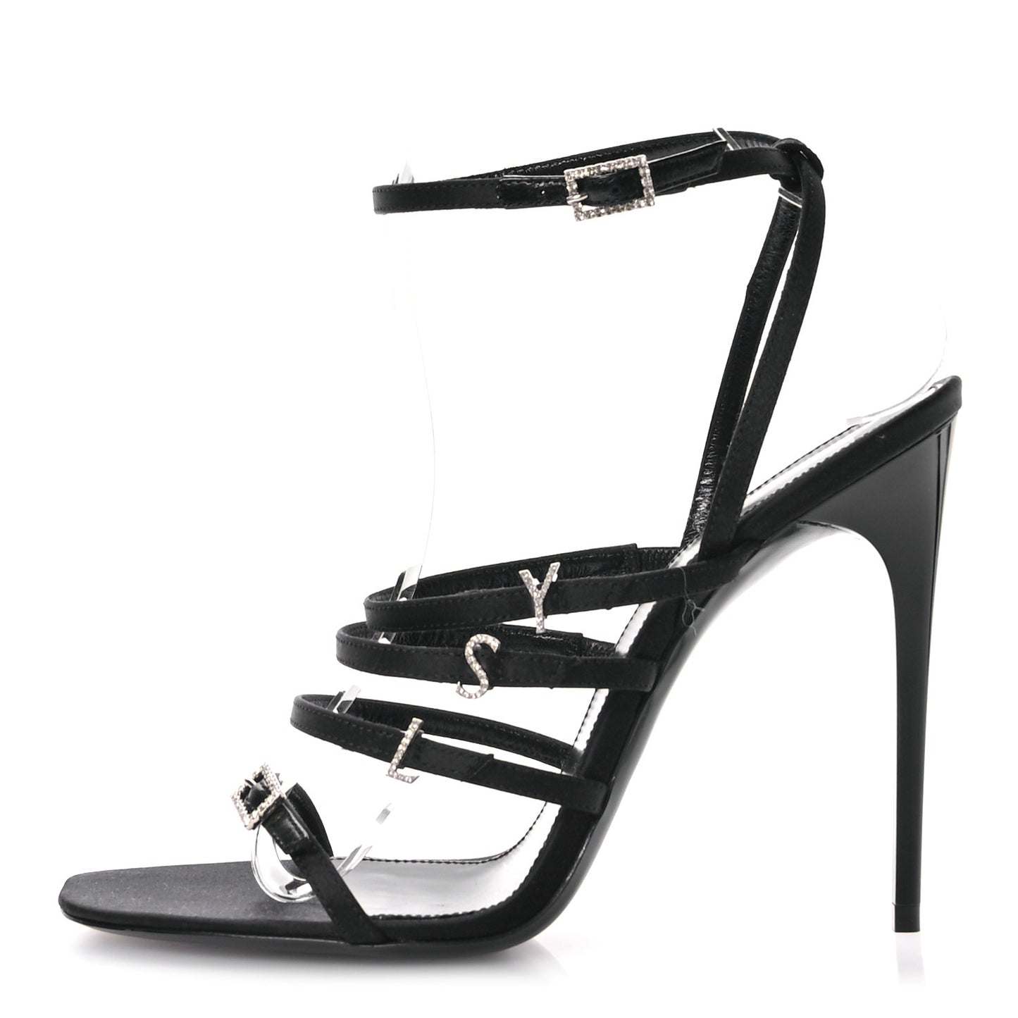 Crepe Satin Crystal Logo Jerry 110 Ankle Strap Sandals 38.5 Black