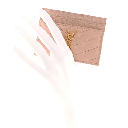 Saint Laurent Grain De Poudre Matelasse Chevron Monogram Credit Card Case Pale Pink 2 of 6