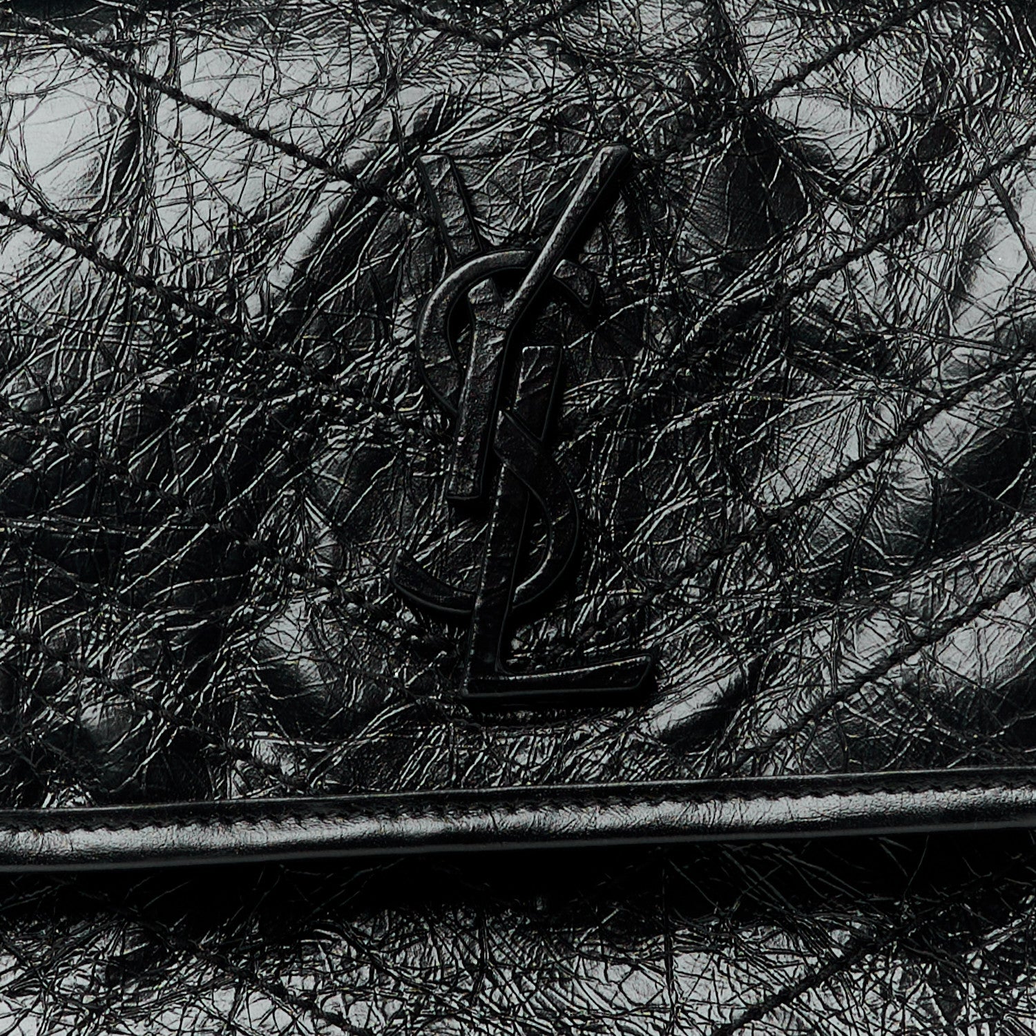 Saint Laurent Crinkled Calfskin Matelasse Monogram Medium Niki Chain Satchel Black 10 of 12