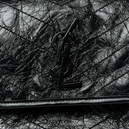 Saint Laurent Crinkled Calfskin Matelasse Monogram Medium Niki Chain Satchel Black 10 of 12