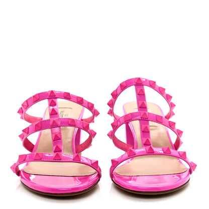 Valentino Garavani Patent Lacquered Monochrome Rockstud 60mm Caged Slide Sandals 37 Pink PP 2 of 9