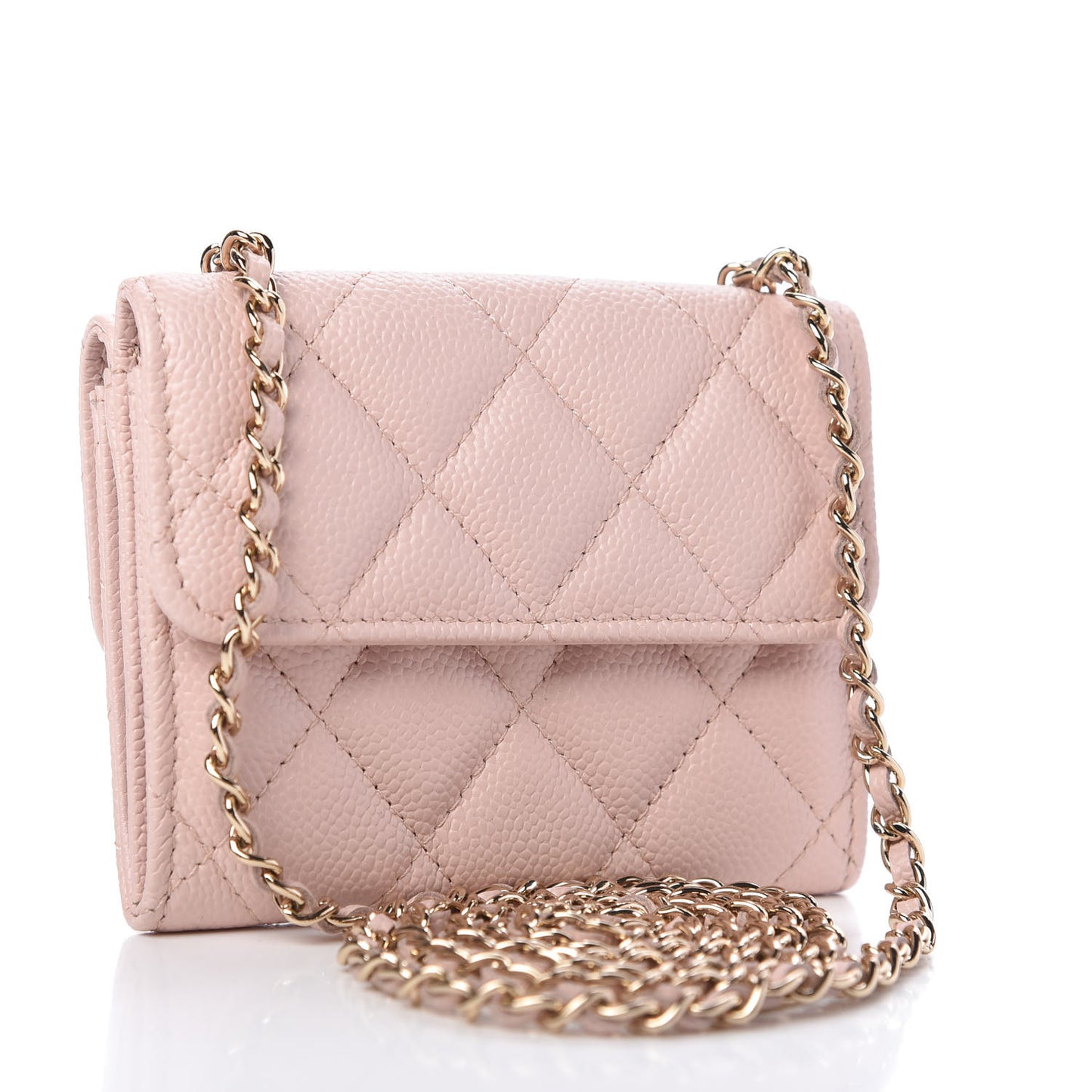 Caviar Quilted Card Holder On Chain Light Pink