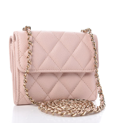 Chanel Caviar Quilted Card Holder On Chain Light Pink 3 of 10