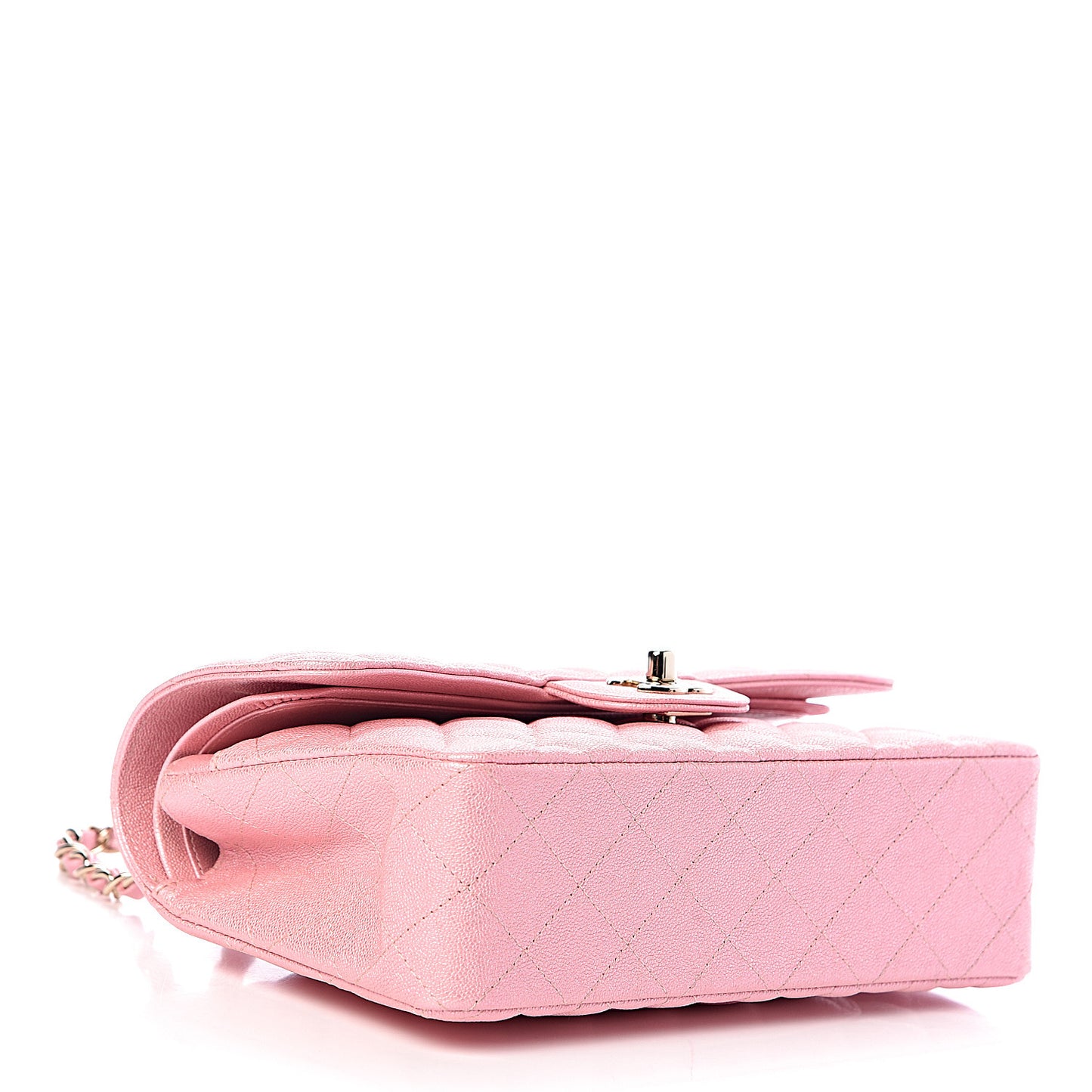 Iridescent Caviar Quilted Small Double Flap Pink
