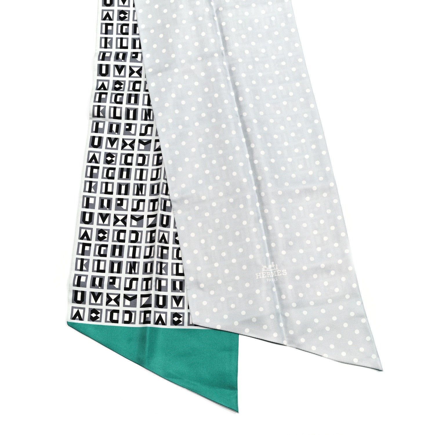 Hermes Silk Lettres Et Pois Maxi Twilly Cut Gris Black Menthol 2 of 4