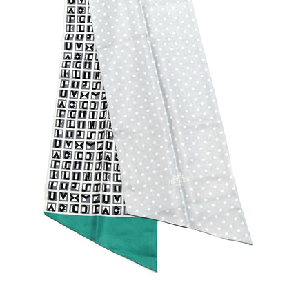 Hermes Silk Lettres Et Pois Maxi Twilly Cut Gris Black Menthol 2 of 4