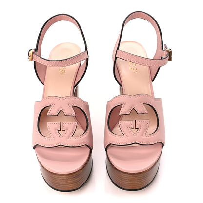 Gucci Cosmos Softy Calfskin Wooden Interlocking G Cut-Out 30/120mm Platform Sandals 38 Perfect Pink 3 of 8