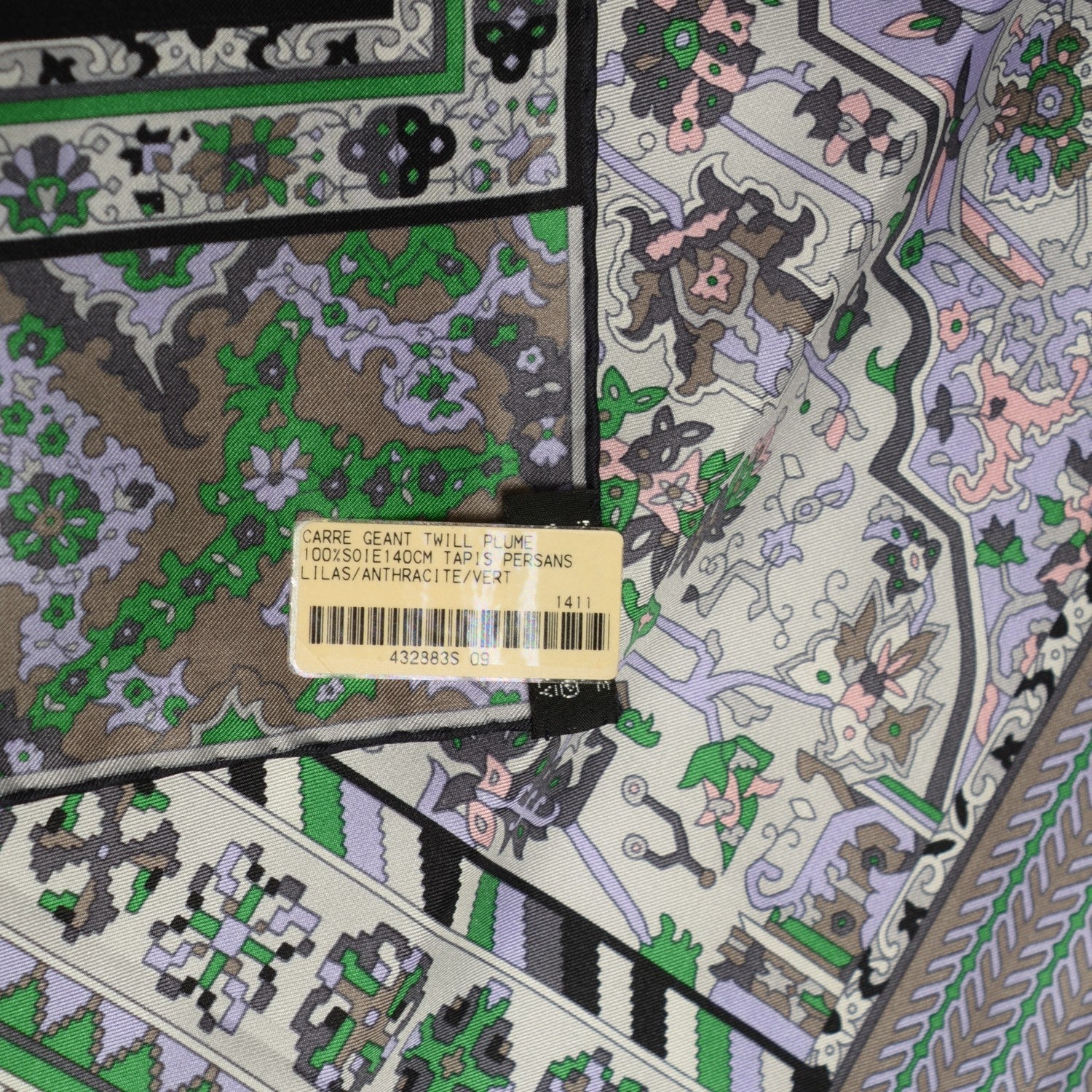 Hermes Silk Twill Tapis Persans Scarf 140 Lilac Anthracite Vert 5 of 7