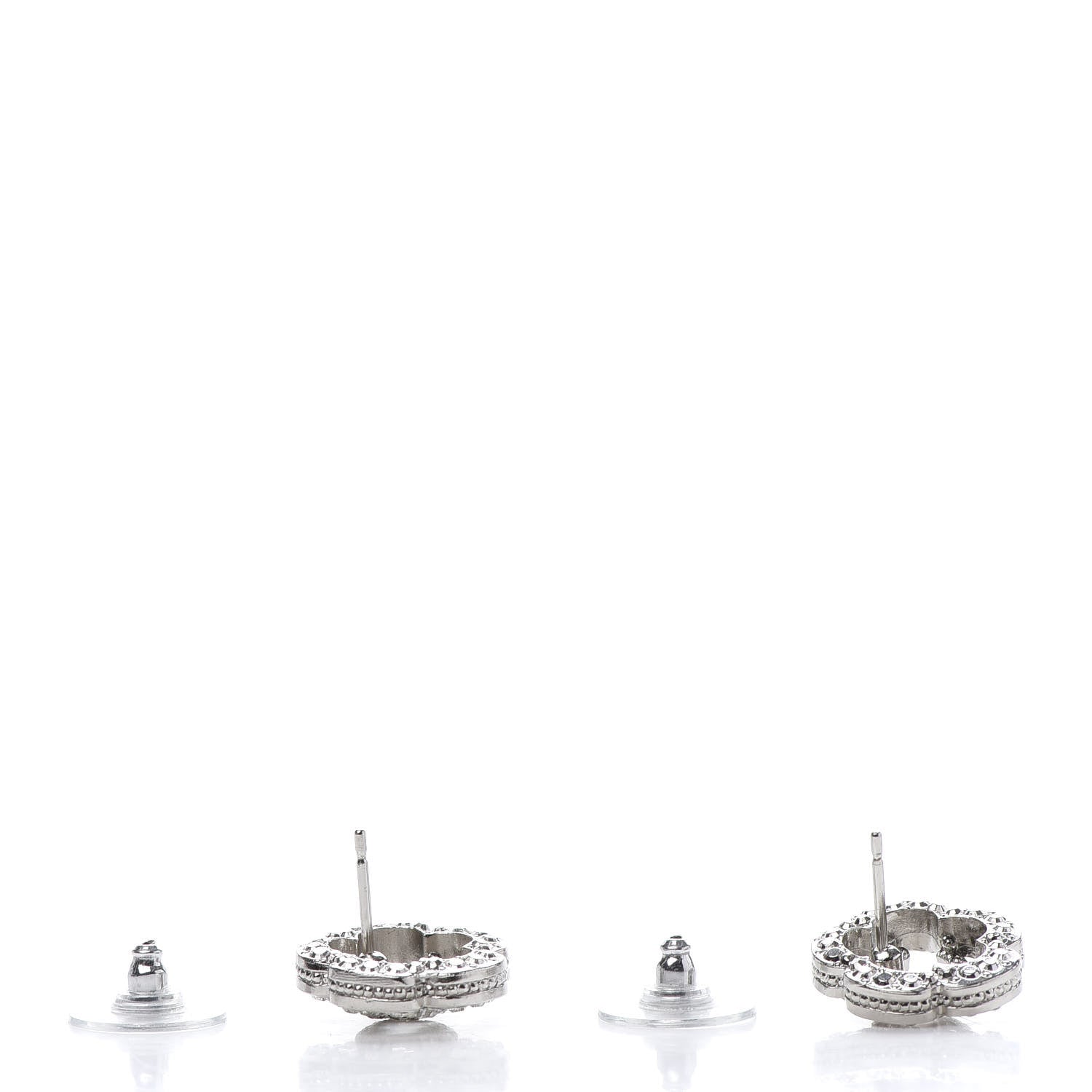 Chanel Crystal Coco Flapper Camellia CC Stud Earrings Silver 3 of 5