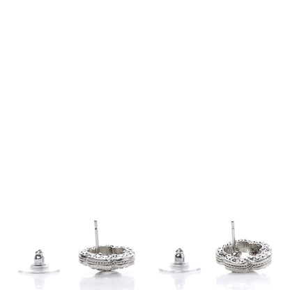 Chanel Crystal Coco Flapper Camellia CC Stud Earrings Silver 3 of 5