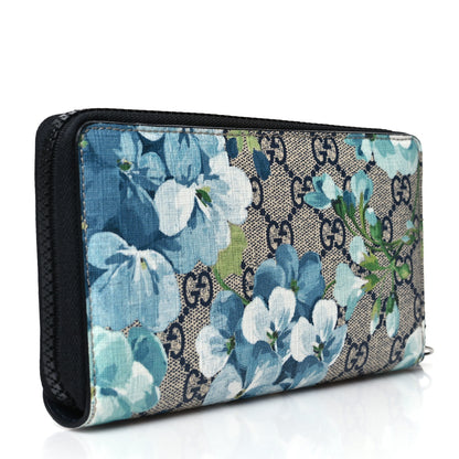 Gucci GG Supreme Monogram Blooms Zip Around Wallet Blue 3 of 11