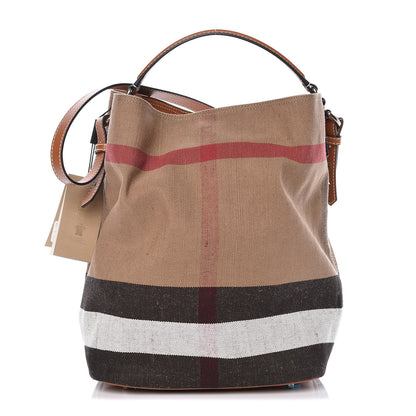Burberry Canvas Mega Check Medium Ashby Hobo Saddle Brown 1 of 11