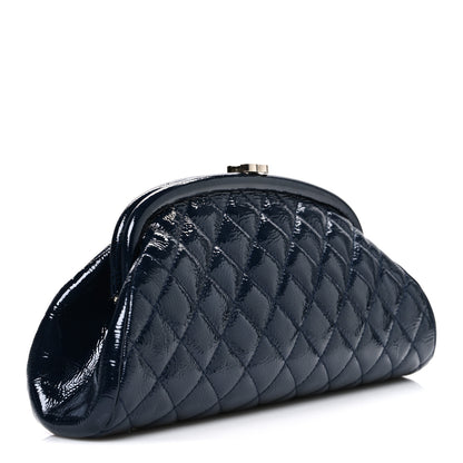 Chanel Distressed Patent Quilted Timeless Clutch Navy Blue 3 of 7