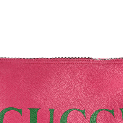 Gucci Pebbled Calfskin Medium Logo Portfolio Clutch  Pink Green 10 of 15